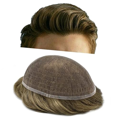 Toupee para hombres, pieza de cabello humano real, suave encaje suizo frontal, sistema de cabello para hombre, protesis capilar para hombre (7 x 9