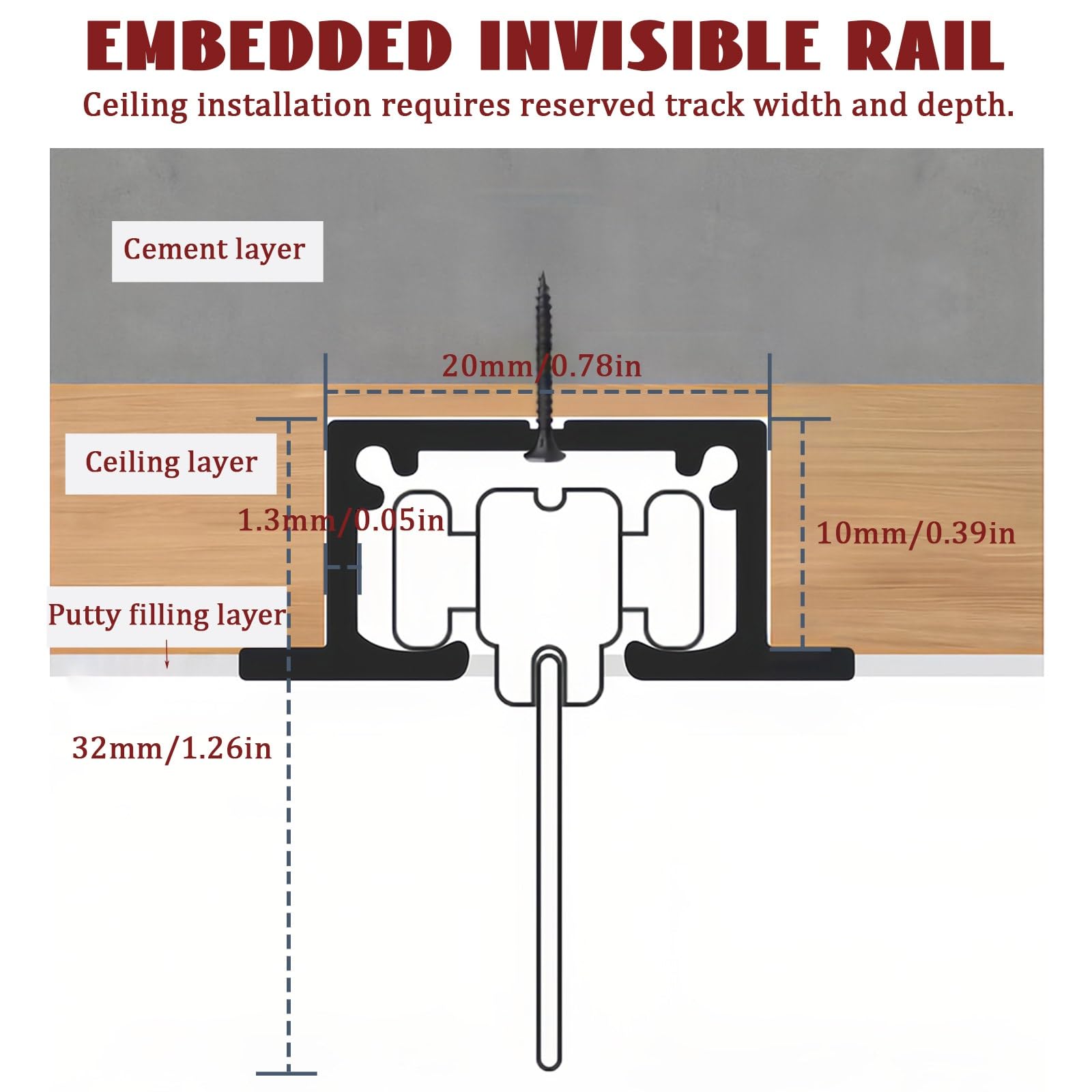 Tringle à rideaux en aluminium noir avec rouleau | Système de rails à rideaux cachés à encastrer | Rail de plafond lisse et coulissant pour fenêtres, hôpitaux, salons, salles de bains, camping-cars |