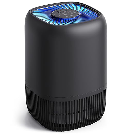 Air Purifiers for Office with H13 Quiet HEPA Filter Up to 1076 Ft² for Pet Family, Pollen, Smoke, Compact Air Cleaner with 3 Speeds, Timer, Aroma Quiet, 360°Intake, for Home Bedroom, Black