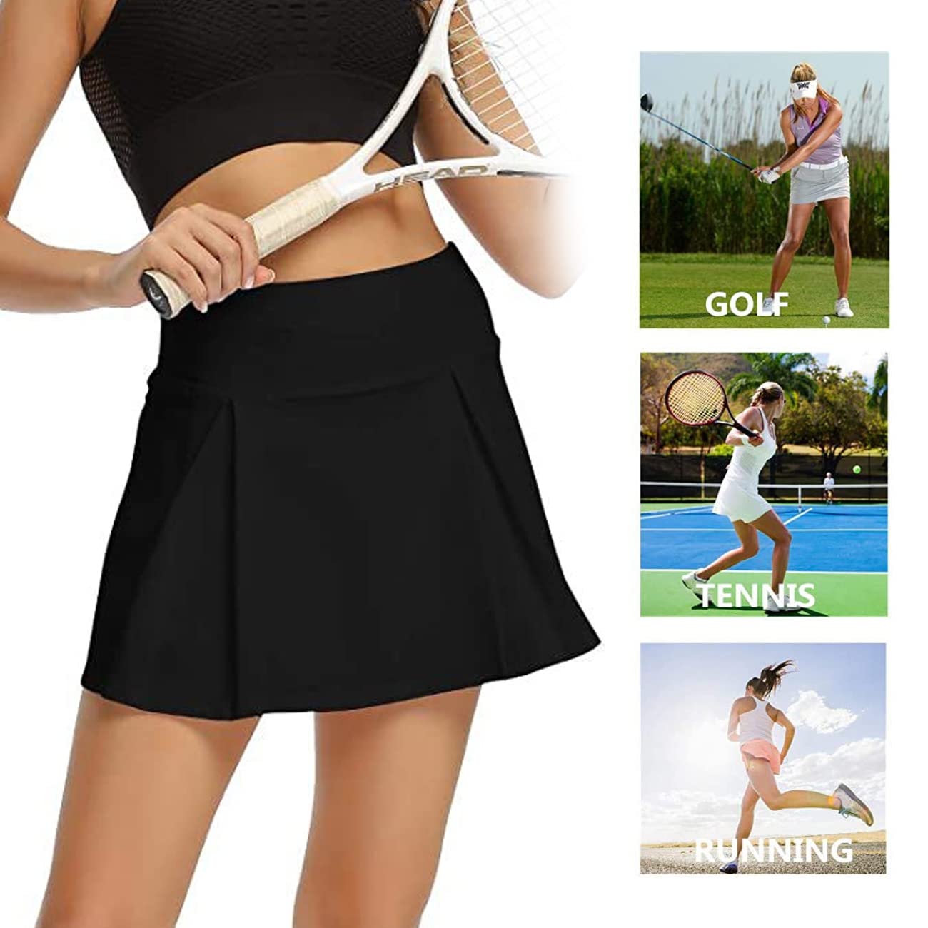Falda Deportiva para Mujer Faldas de Tenis Cintura Alta Faldas Pantalón Skorts de Golf para Mujer 2 en 1 Skirt Short Mini Faldas Deportiva Plisadas para Correr