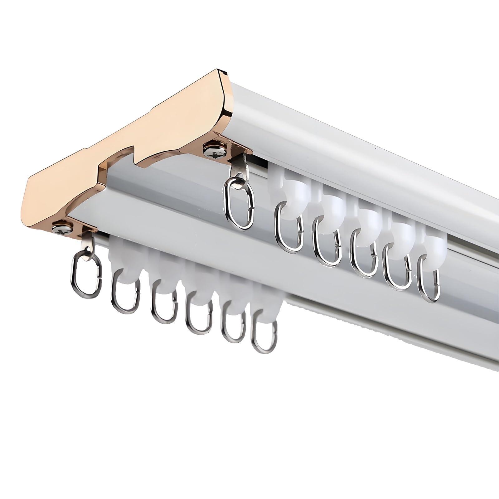 WQPMNYG Heavy Duty Ceiling Double Curtain Track Silent Sliding Rail for Bay Windows Room Dividers Office & Living Spaces Aluminum 200cm (6.6FT) White