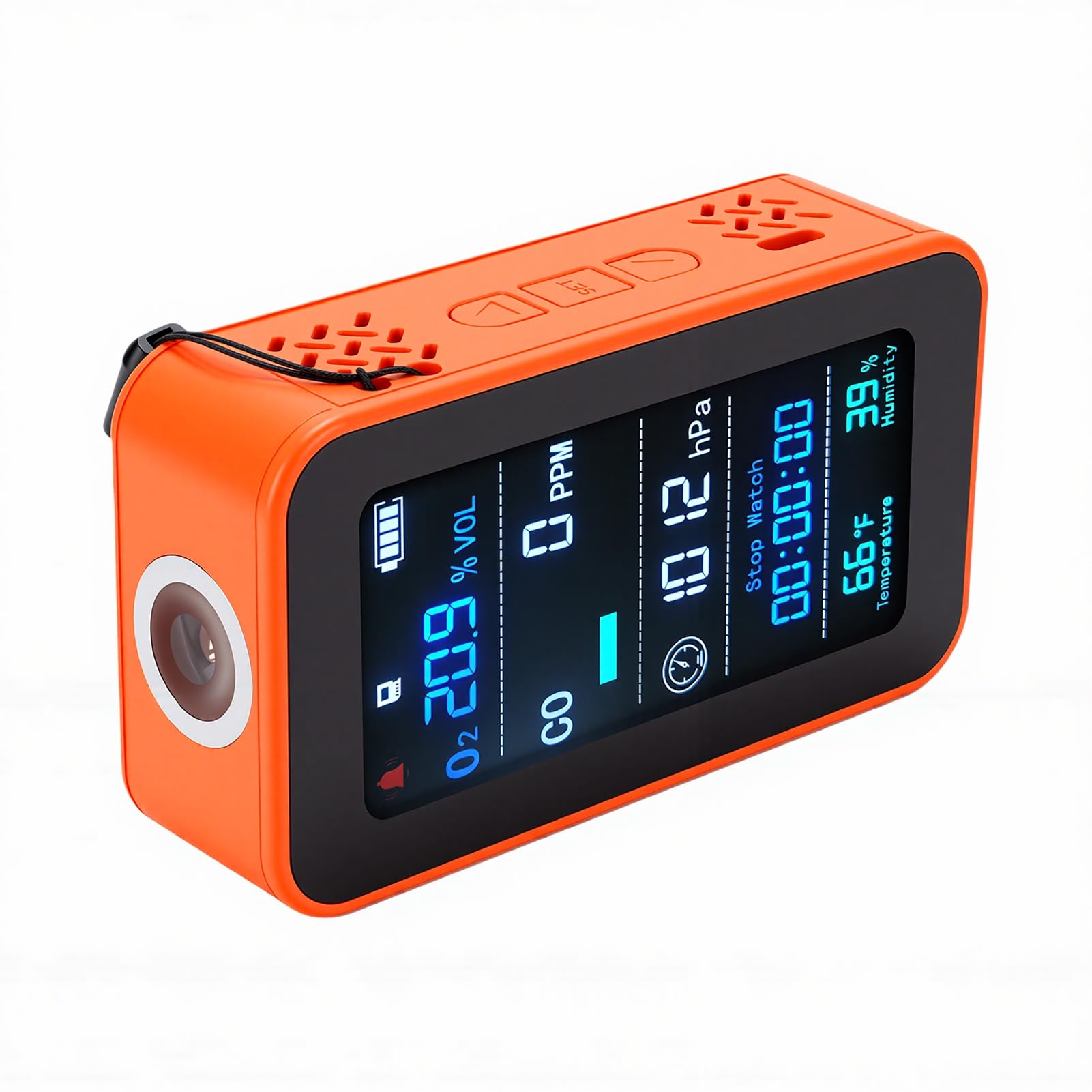Tosuny Detector Portátil de Calidad del Aire, Monitor de Oxígeno, Medidor de Humedad, Temperatura y Presión del Aire con Linterna, Cronómetro, Mini Sensor para Viajes, Camping, Habitación de Hotel