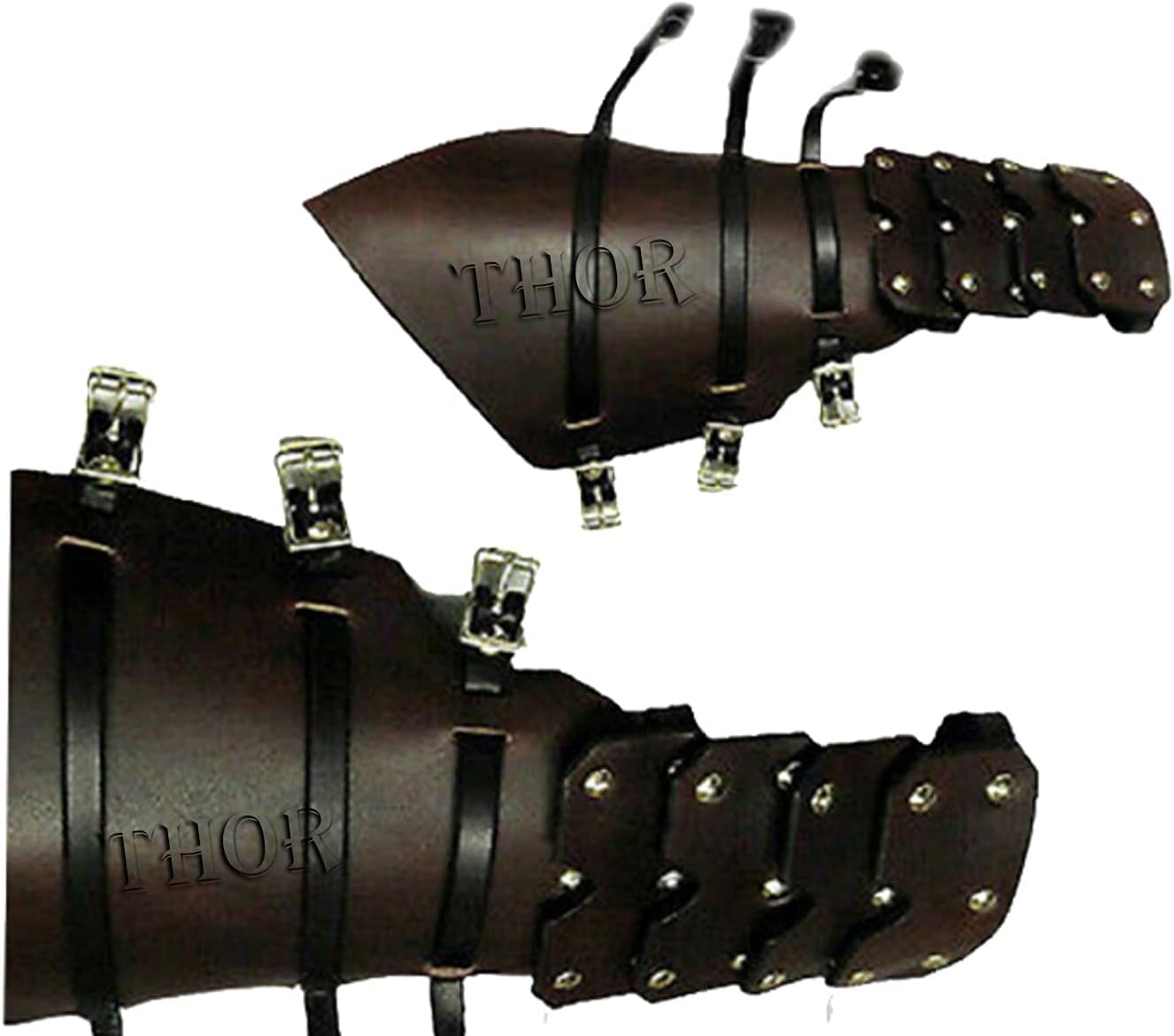 THOR INSTRUMENTS Medieval Brown Leather Gauntlets Arm Guards Hand Protection Gloves for Men Rustic Vintage Home Decor Gifts