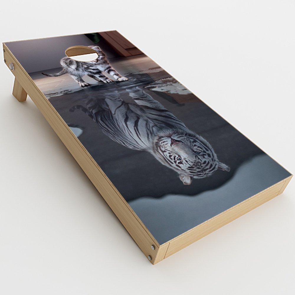 Skin Decal Vinyl Wrap for Cornhole Game Board Bag Toss (2xpcs.) Skins Stickers Cover/Kitten Reflection of Lion