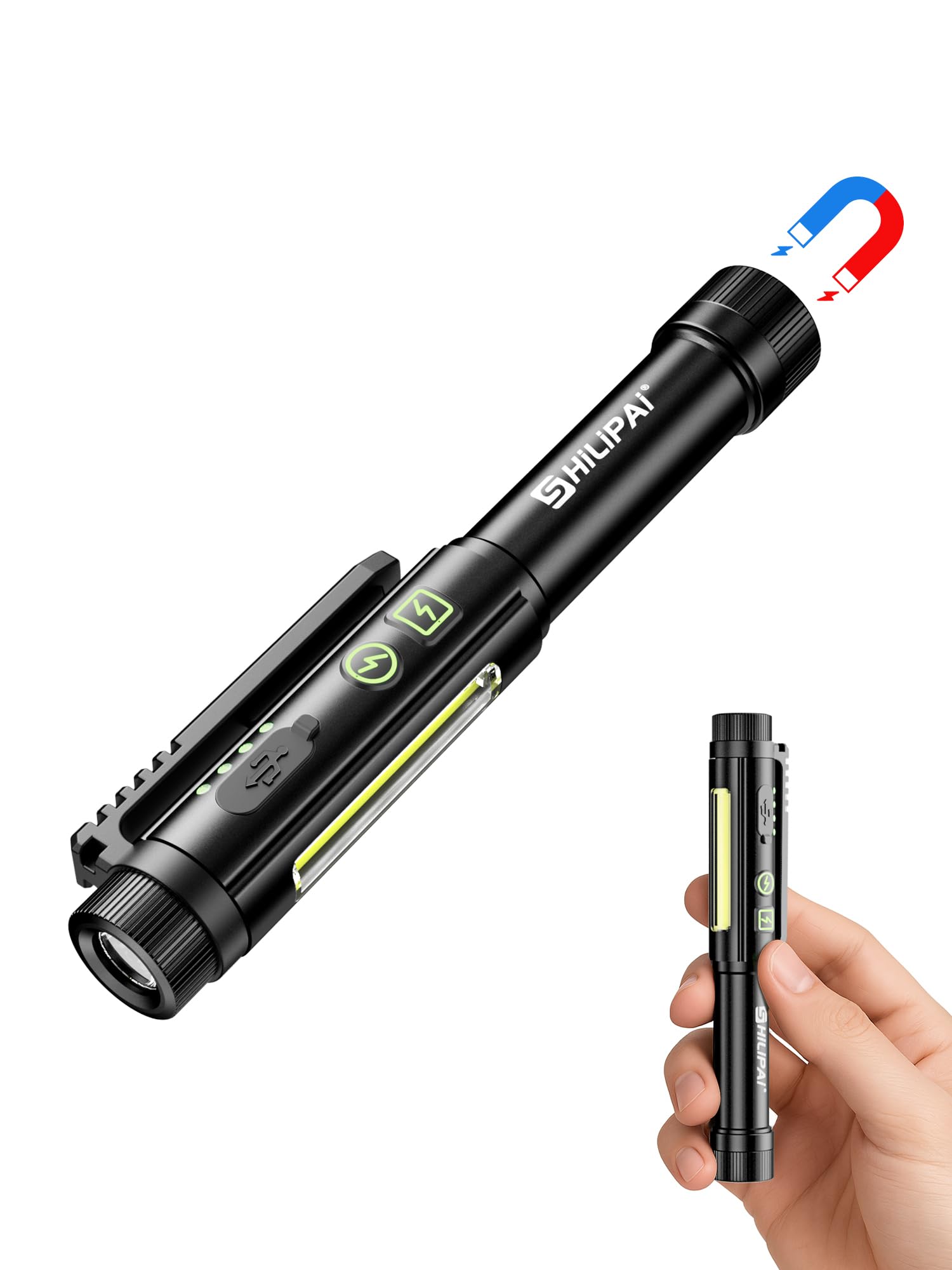 Amazon.com: SHiLiPAi Pen Light Flashlight,600 Lumens Rechargeable 8 Modes COB Magnetic Flashlight with Clip Bright Pocket Flashlights Work Light Portable Waterproof Durable Penlight for Nurse(2p Black) : Tools & Home Improvement