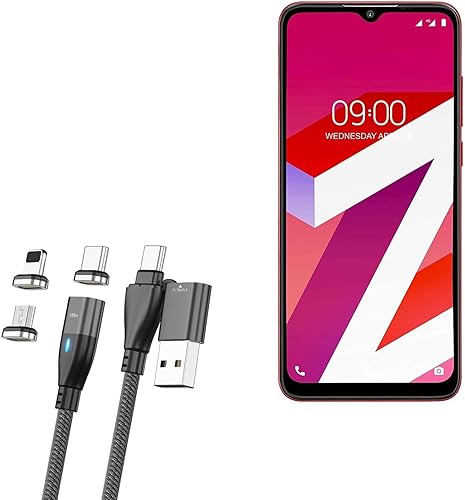 BoxWave Cable Compatible with Lava Z4 - MagnetoSnap PD AllCharge Cable (100W), Magnet PD 100W Charging Cable USB Type-C Micro USB - Jet Black