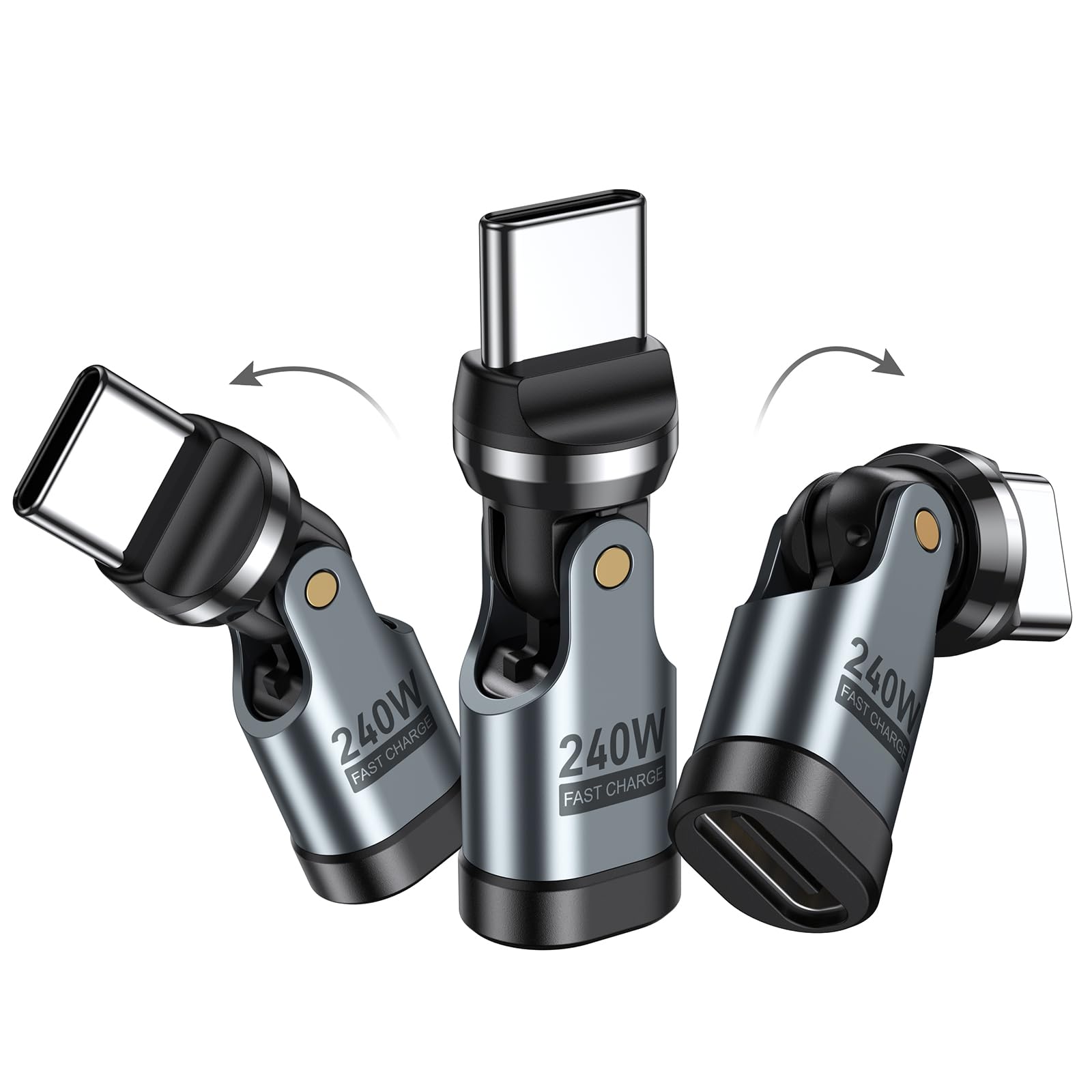 AUFU 240W USB C auf USB C Adapter, USBC 90 Grad Adapter 3 Stück, 540° Drehung PD-Schnellladung und Datenübertragungs Type C Winkelstecker für Phone17/16, Mac-Book Pro, Laptops & Typ-C Geräte