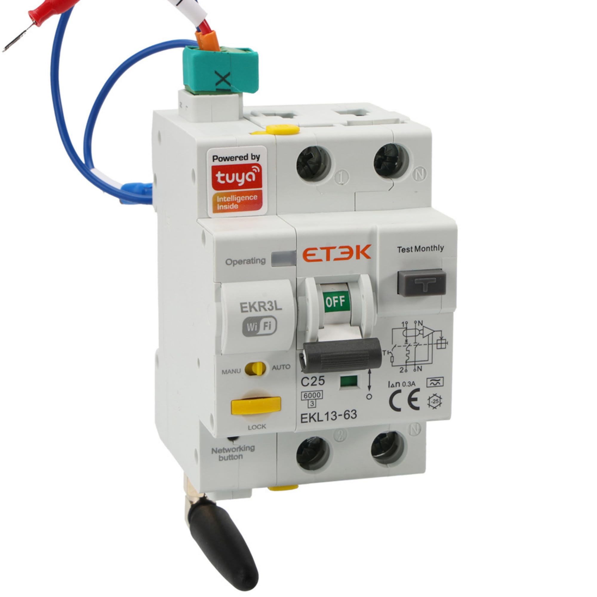 Differenziale Ricaricabile tramite WIFI - 25A 300mA - RCBO con Protezione da Sovracorrente - Superimmunizzato Classe A - Controllo Remoto tramite App Tuya