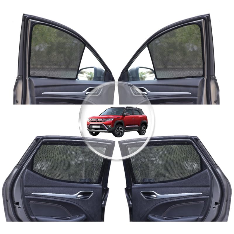 Image of NEODRIFT 'NeoShade' Magnetic Car Sunshades for Maruti Suzuki Brezza (2022-2026) (2022-2026) (Set of 4 - Front & Rear - Zipper Only on Rear Row)(UV Protection, Magnetic Grip, Privacy & Heat Control)