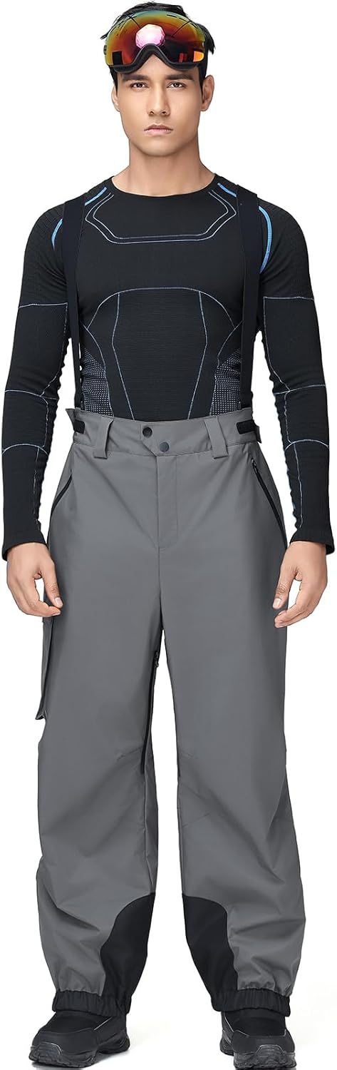 YEEFINE Mens Snow Ski Bibs Pants Baggy Snowboard Overall Insulated Windproof Waterproof Winter Warm Comfy Loose Ski Pants - Image 4