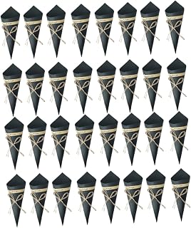 COHEALI 100pcs Diy Kraft Paper Cones for Flowers and Candy Retro Style Gift Packaging Boxes for Weddings Parties Birthdays and Special Occasions Black
