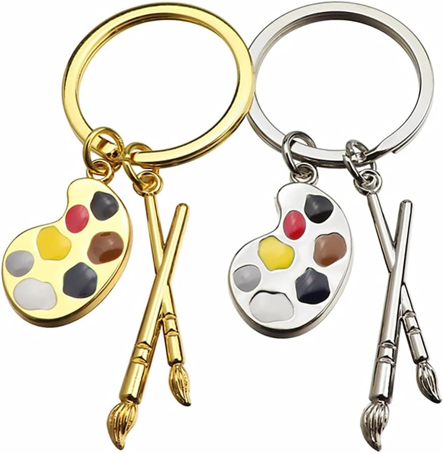 BESTOYARD Artist Palette Keychain 2 Pack Metal Key Ring with Painting Tray Pendant Charm Creative Art Supplies Accessory for Organizing Keys Decorating Bags Backpacks Diy Charms and