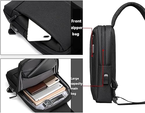 Miniatura 3 de Bolso bandolera para hombre, bolsa de hombro pequeña, bolsa de mensajero con puerto de carga USB, bolsa cruzada ligera para bolso de trabajo
