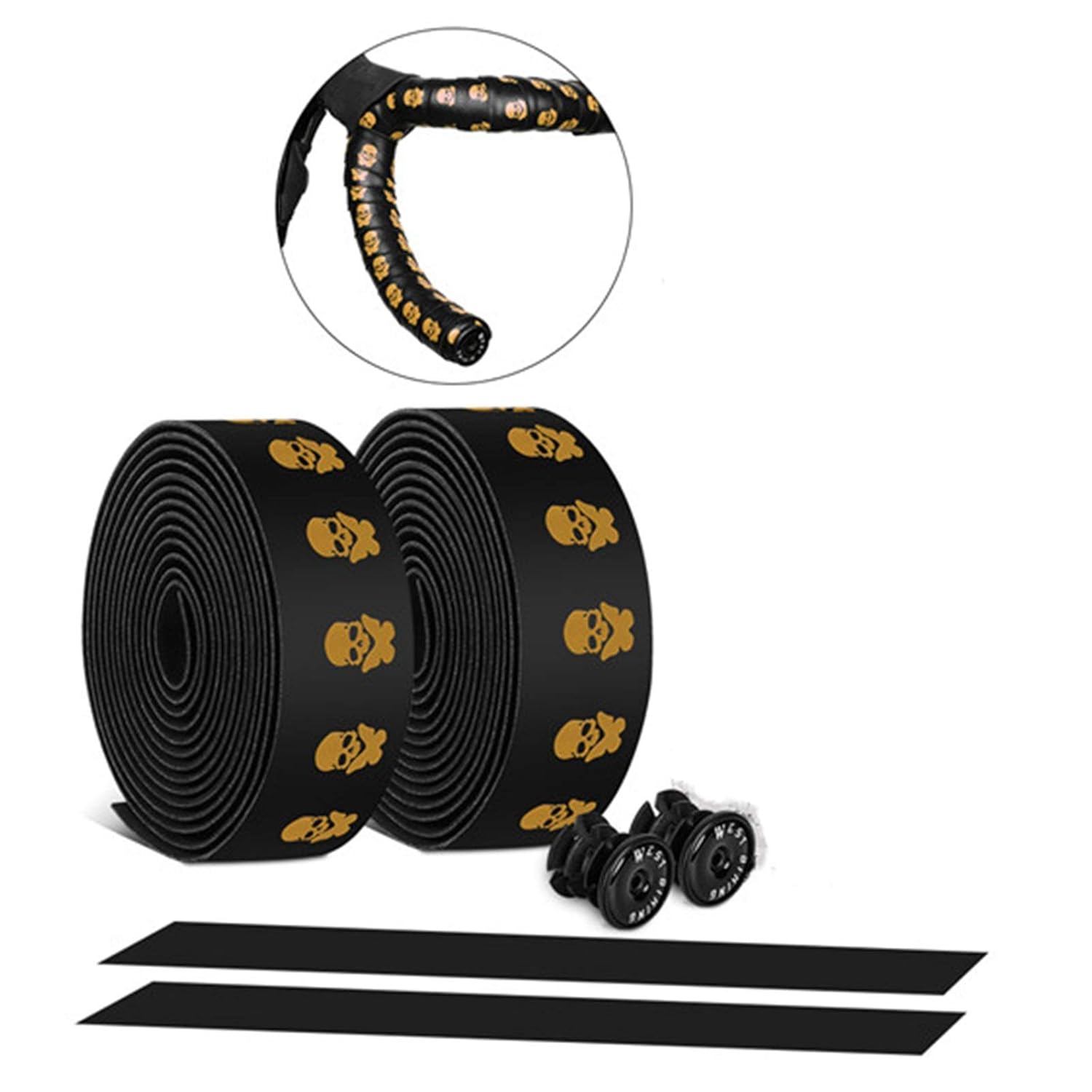 Handlebar Tape Bike Handlebar Tape EVA PU Road Bicycle Handlebar Tape Anti-Slip Shock Absorption Cycling Wrap End Plug Accessories(Gold)