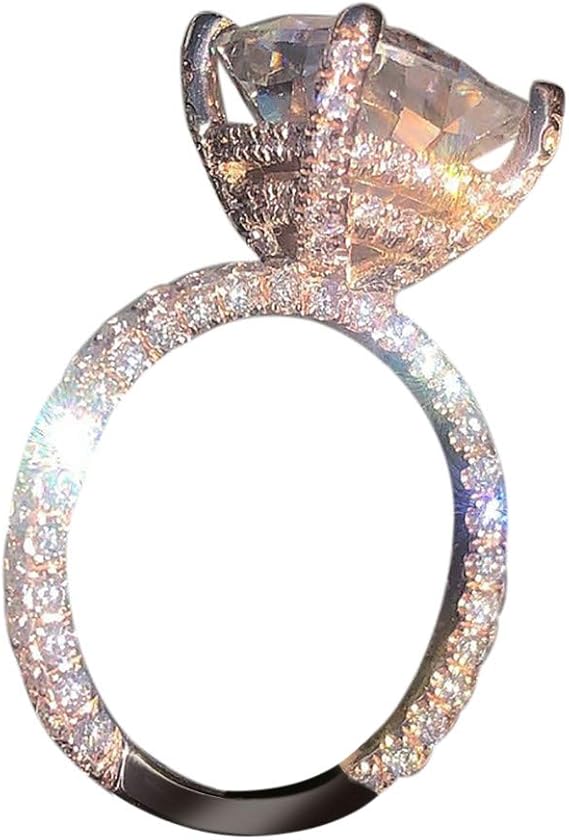 Wedding Rings for Women Bright Zirconia Rings for Women Unique Three Sides Crystal Wedding Luxury Ringa Good Gift for a Girlfriend, Boyfriend, Family