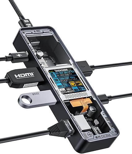 DOCKCASE Explorer Edition Visual Smart USB C Hub (6 en 1) con puerto HDMI 4K a 60 Hz, Gigabit Ethernet, USB-C y 2 puertos de datos USB-A de 5 Gbps,