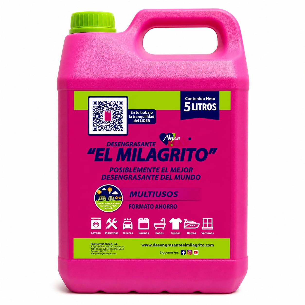 RASMACOR | El Milagrito Desengrasante 5 L | Pack 3 Unidades | Quitamanchas y Limpiador Multiusos | Para Cocina, Baño, Ropa y Taller