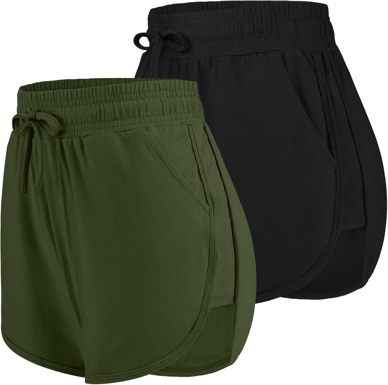 URATOT 2 Pack Cotton Yoga Short Women Summer Running Gym Sports Waistband Shorts with Pockets