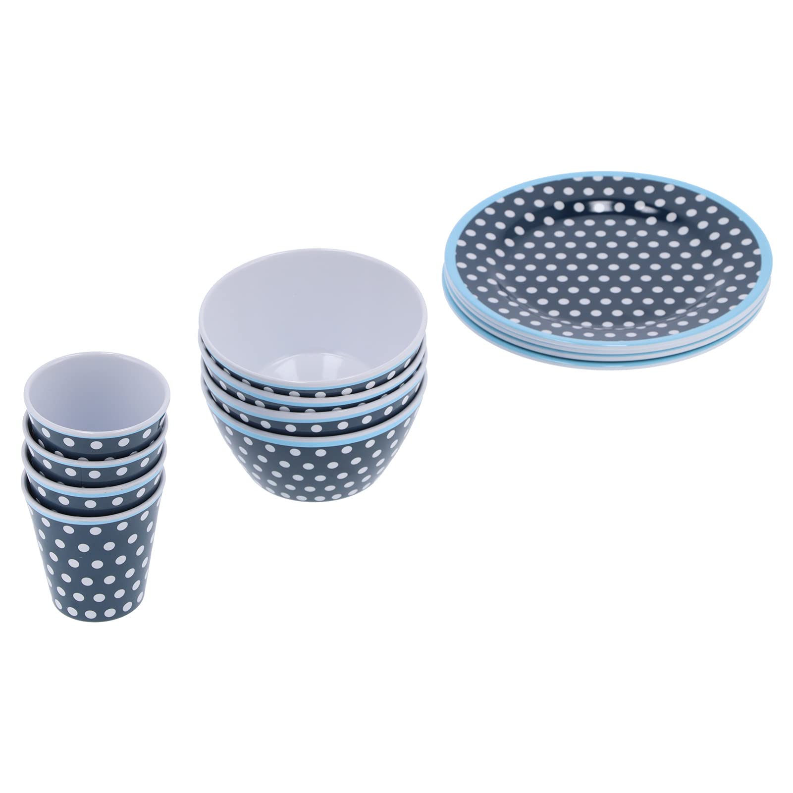 Juego de vajillas de punto azul oscuro de 12 piezas, plato de platos de ensaladera de tazas de material de melamina, elegante para restaurante en casa, vajilla con duración y