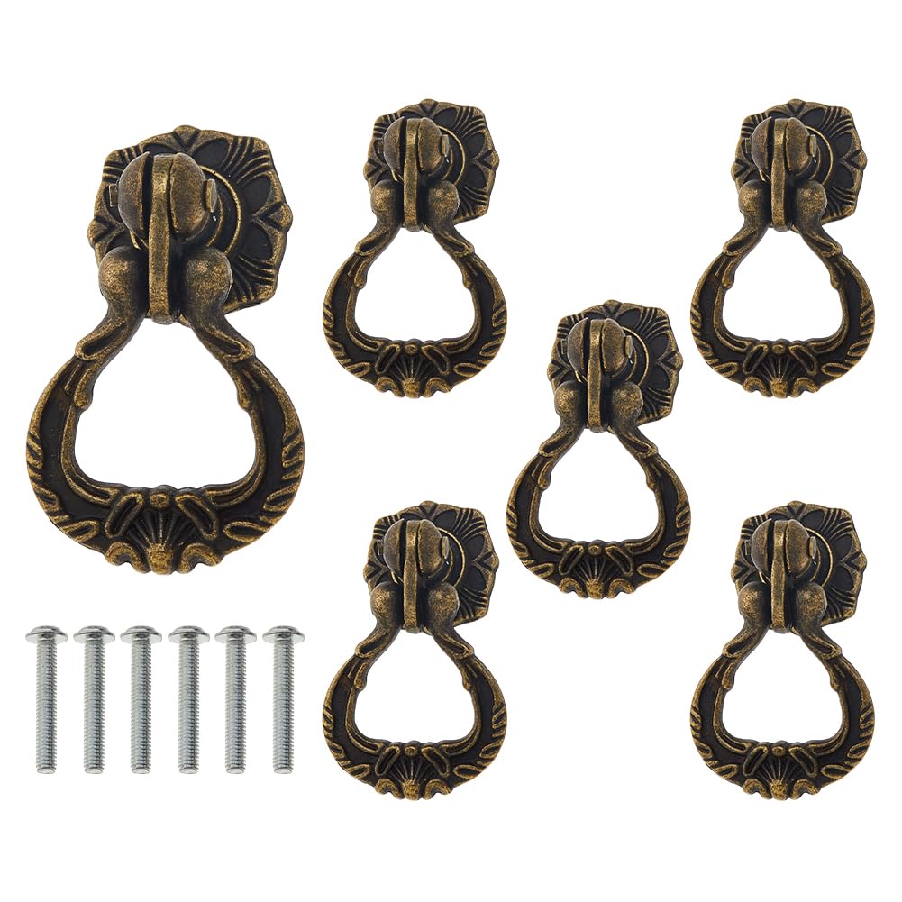 SUPERFINDINGS 6Pcs Ring Drawer Pulls Vintage Cabinet Ring Handles Antique Bronze Dresser Handles 1.18 Width Drawer Knobs for Drawer Cabinet Bookcase Bedside