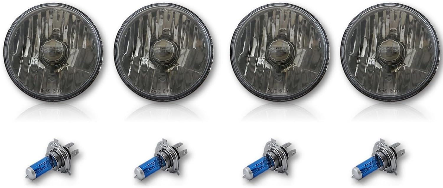 Octane Lighting 5-3/4" Halogen Smoke Gray Black Smoked Glass Headlight Headlamp Light Bulbs Set