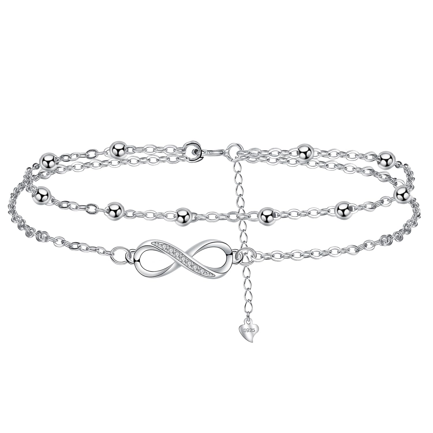 J.MUEN Fußkettchen Silber 925 für Damen, Sommer Strand Schmuck Geschenk für Damen Mädchen, Verstellbare Fußkette 22+4cm