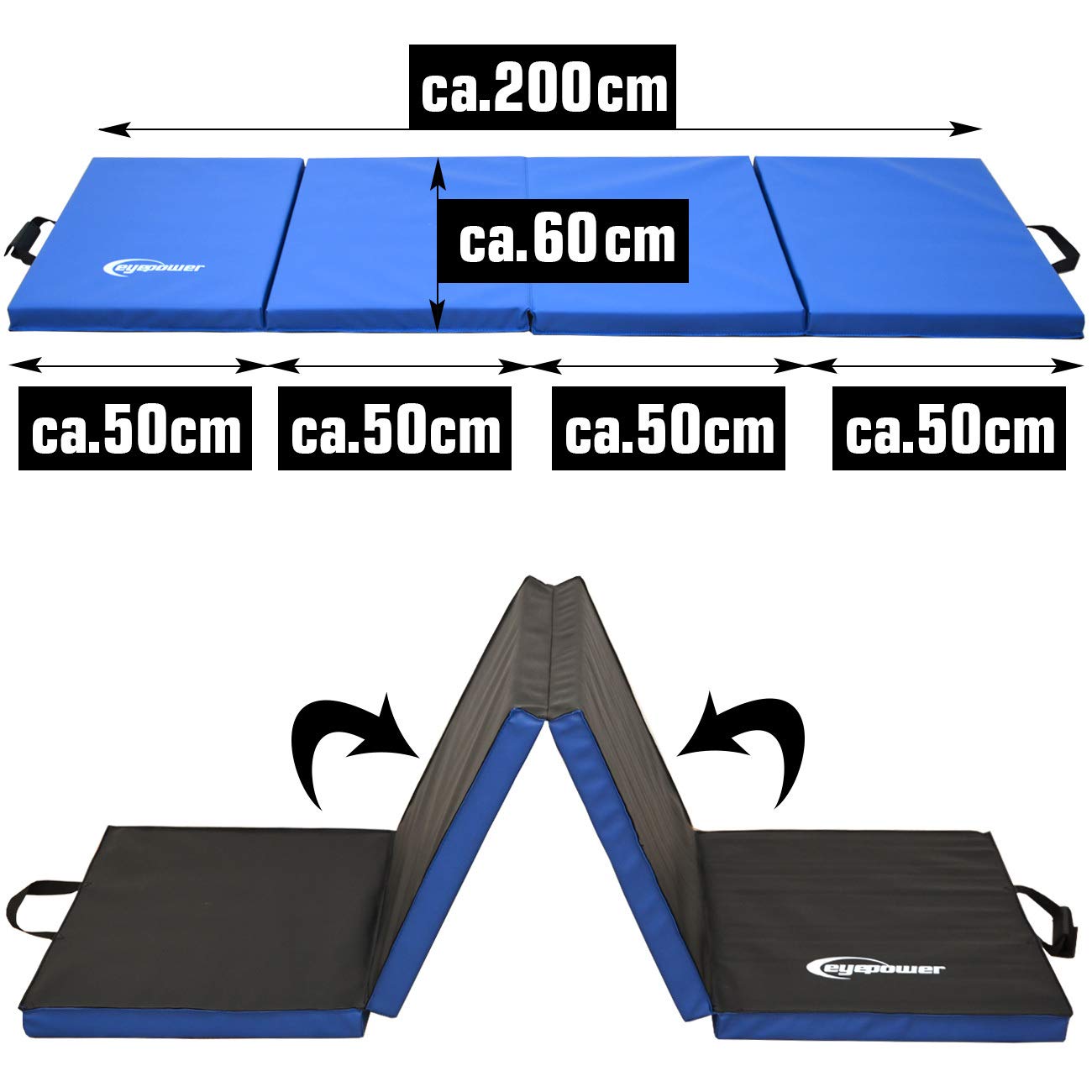 EYEPOWER Colchoneta de Entrenamiento Gimnasia XL 200x60x5cm Plegable Azul