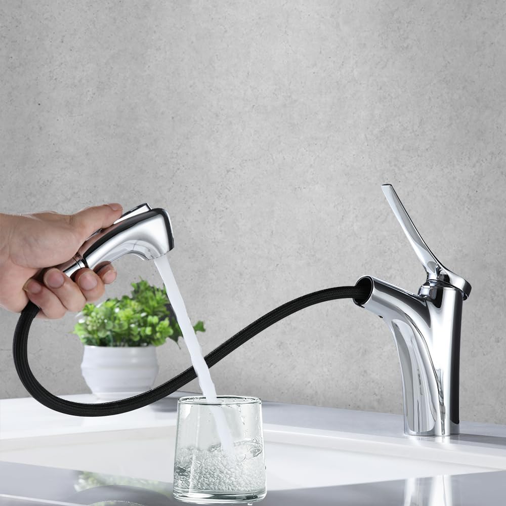 Decaura rubinetto bagno lavabo con doccetta estraibile miscelatore per lavabo 2 funzioni Monocomando per Lavabo Cromato