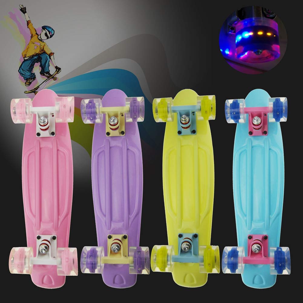 Planches à roulettes Complètes Mini Skateboard Cruiser avec LED Allument des Roues Clignotantes pour Enfants Garçons Filles