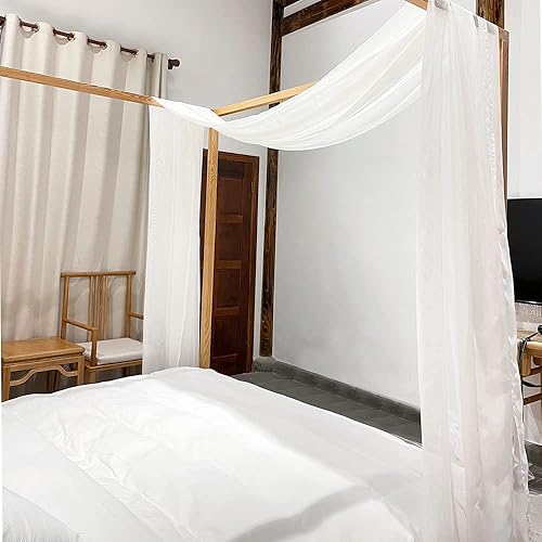 Miniatura 5 de Linentalks Bufanda de cama blanca para cama King y California King, bufanda de cama transparente de lujo, cortinas de cama transparente, cortinas de