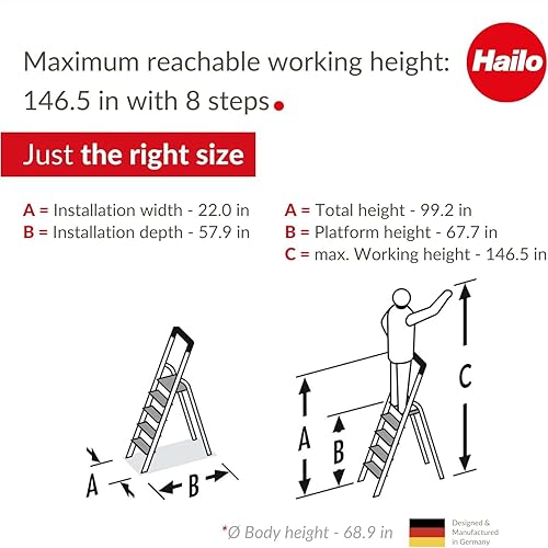 Miniatura 5 de Hailo L100 Pro  Escalera plegable de aluminio  Seis escalones  Riel de seguridad extensible  Bandeja de almacenamiento multifuncional integrada