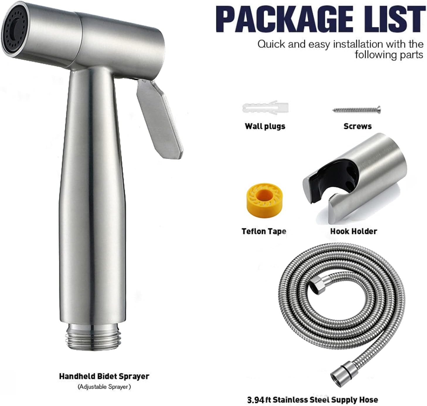 Handheld ToiletSprayer, Wall Mounted Stainless Steel BrushedFaucet, Bathroom Cloth Diaper Sprayer Kit,Spray Gun Set with Angle Valve