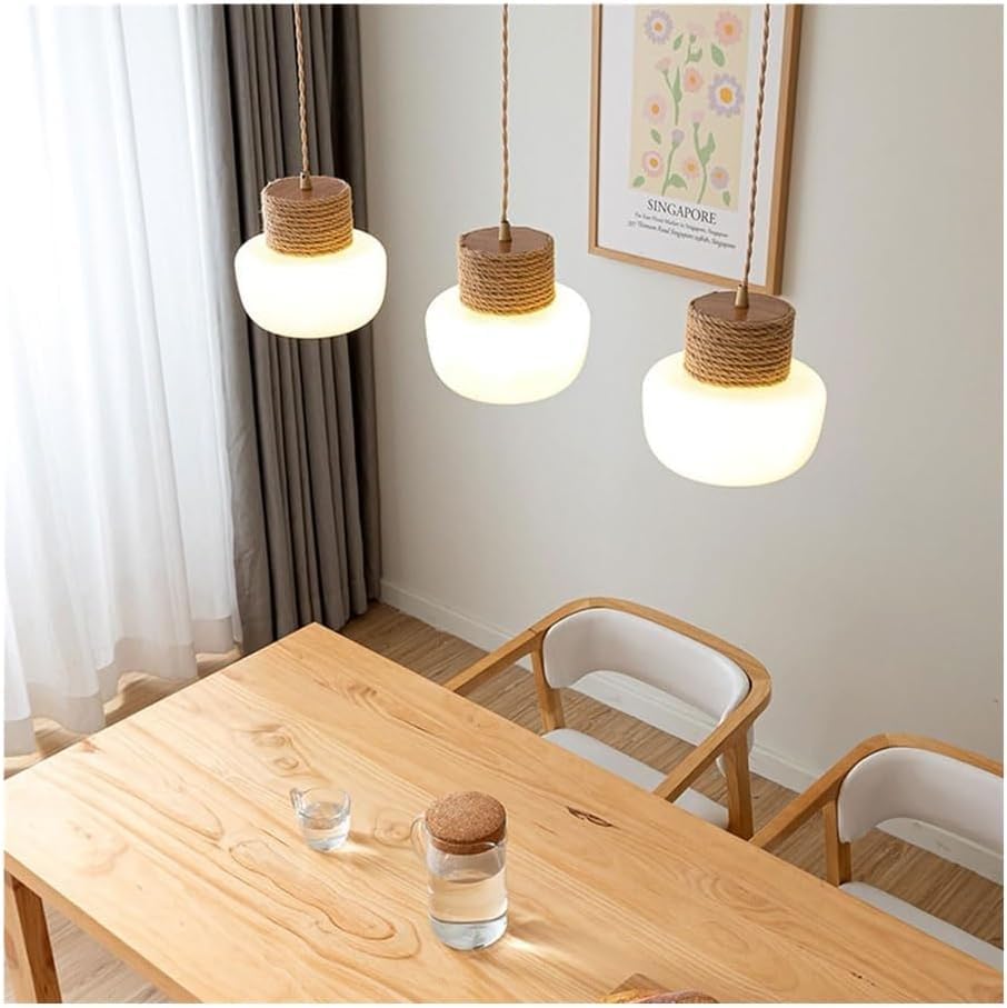 Lustre LED avec source de lumière intégrée et corde chanvre ajustable