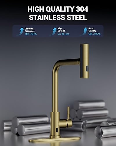 Miniatura 9 de APPASO Grifo de cocina sin contacto con rociador extraíble, grifo de fregadero de cocina con sensor de movimiento en cascada, grifo de fregadero de