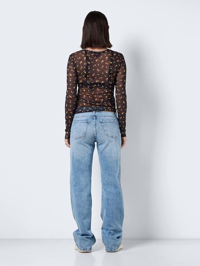 Noisy May Maglietta Donna Maniche Lunghe Nmjudith - Top In Mesh Leggero, Slim Fit