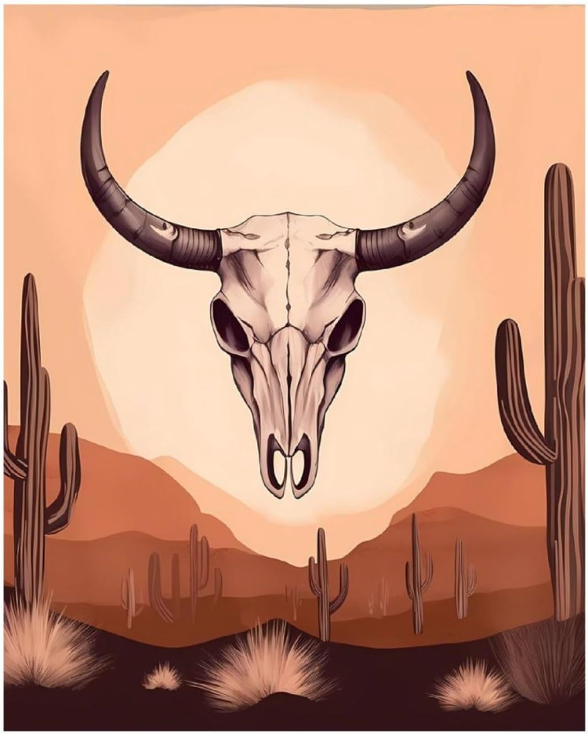 Boho Bull Longhorn Skull Head Mid Century Modern Custom Diamond Art Kits for Adults Beginners Full Drill Picture for Home Wall Decoration
