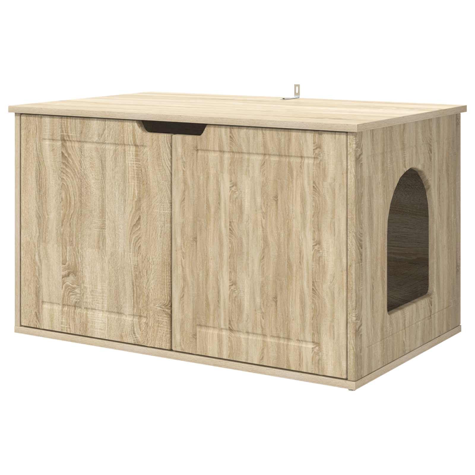 Casa de gato moderna de madera en forma rectangular delgada para sala de estar y esquinas, incluye accesorios de montaje para fácil montaje, estructura robusta
