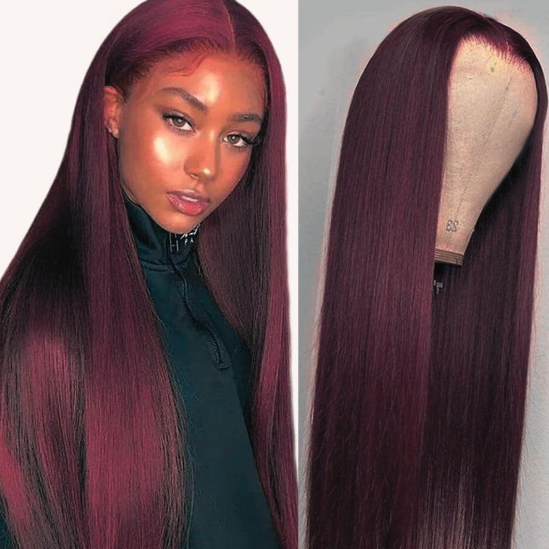 13x4 Lace Front Wigs Premium Human Hair for Women 180 Density HD Transparent 26 Inch Straight Lace Front Wigs Human Hair Pre Plucked Glueless Lace Frontal Wigs (Red #99J)