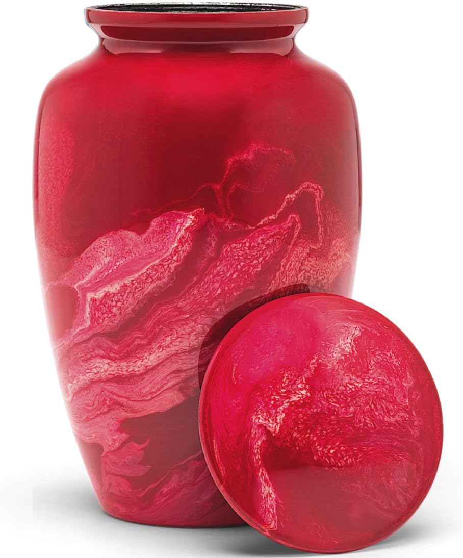 Eternal Harmony Cremation Urn | Carefully Handcrafted With Elegant Finishes | Adult Urn With Beautiful Velvet Bag (Red Milo, Large)
