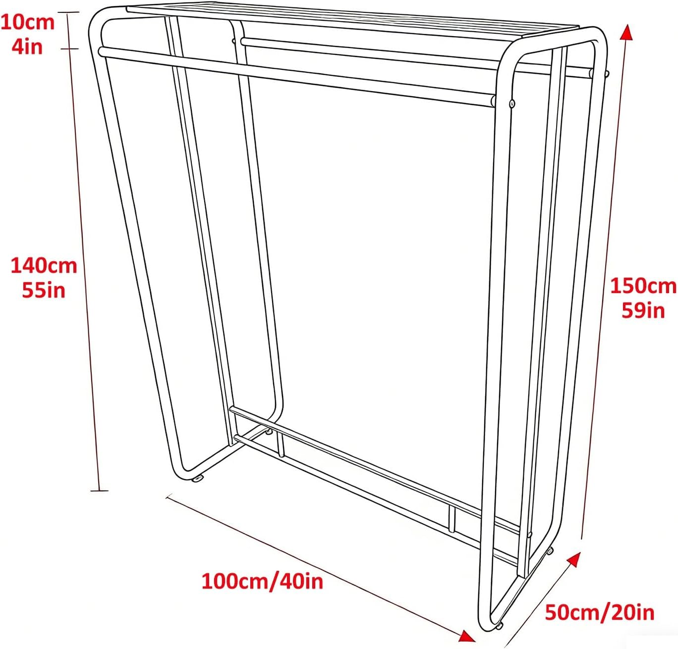 Commercial Fabric Roll Rack - Sturdy Textile Roll Storage Unit for Bedroom & Retail, Freestanding Clothes Display Stand with Top Shelf, Coat Hanger Organizer (White image 2