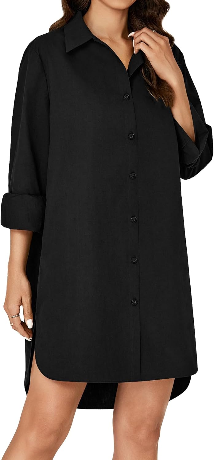 Vrtige Women's Casual Collar V Neck Button Down Long Sleeve Tunic Mini Short Shirt Dress with Pockets - Image 4