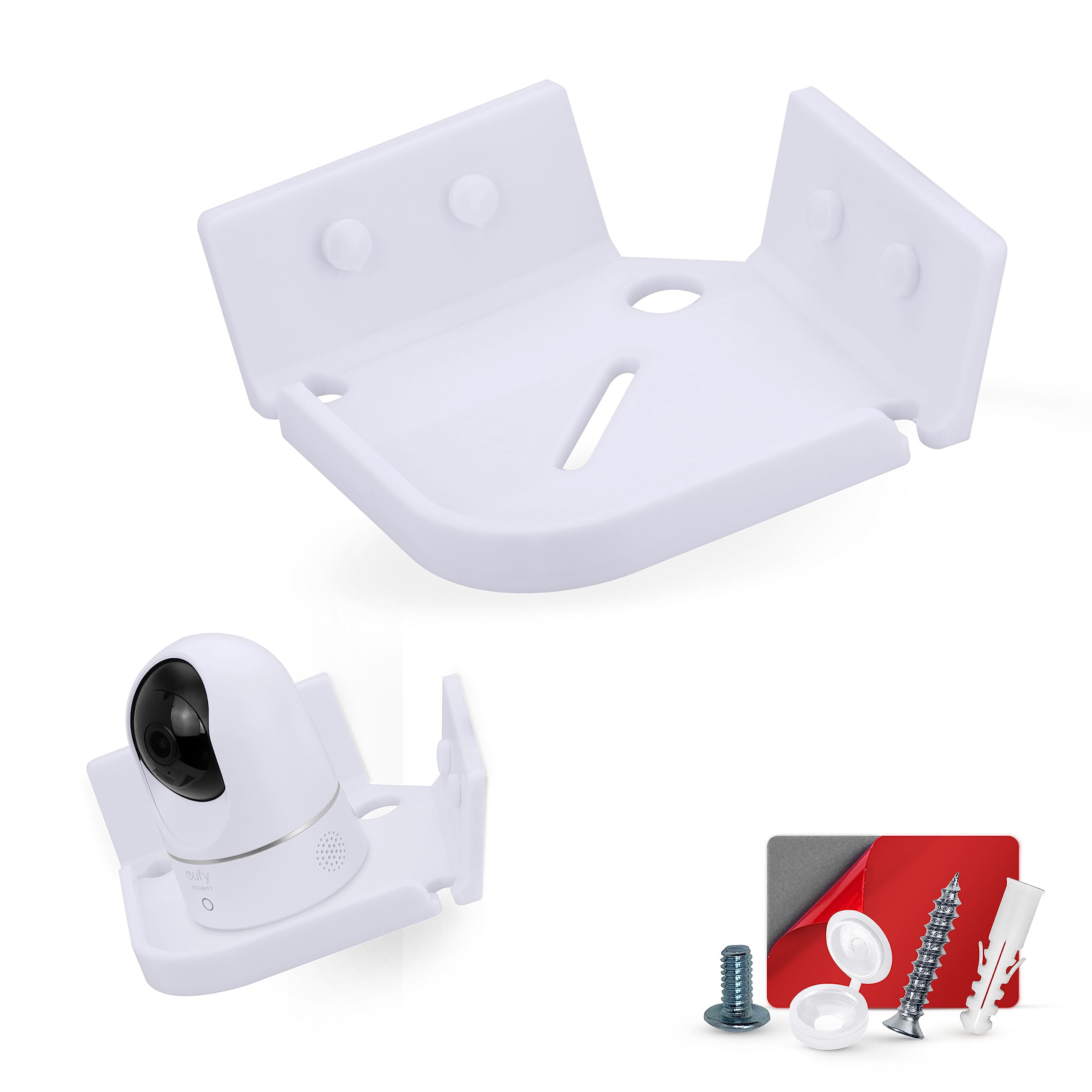 BRAINWAVZ Drill Free Tilted Corner Wall Mount Small Shelf for Baby Monitors, Home Security Cameras & More, Strong VHB Adhesive with Screw in Option,