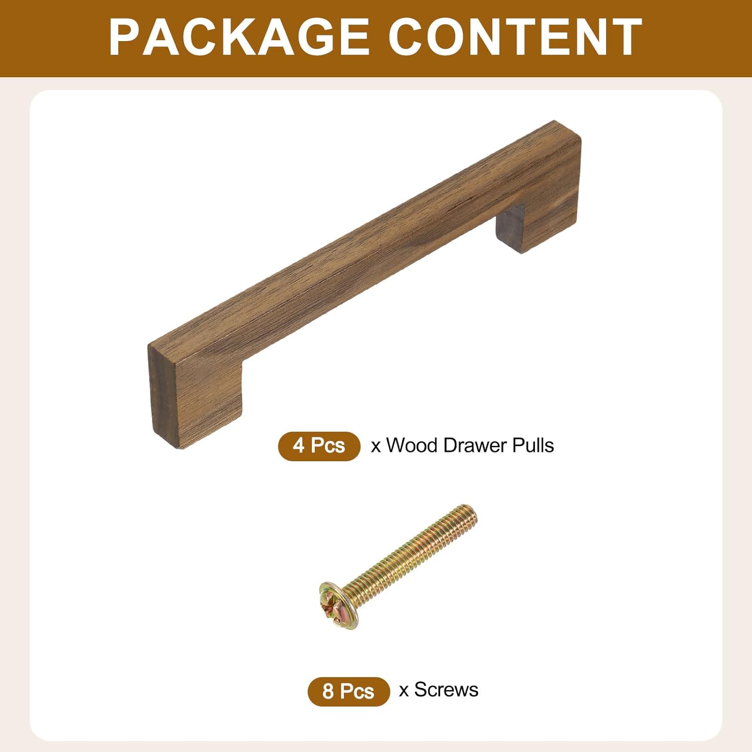 uxcell 4Pcs Wood Drawer Pulls, 5 Inch Hole Center Square Wooden Drawer Pulls Cabinet Handles with Screws for Kitchen Dresser Wardrobes Door Cupboard, Dark Walnut