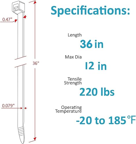 Miniatura 2 de Bridas negras resistentes, 36 pulgadas, extra largas, 220 libras, resistencia a la tracción, bridas de plástico resistentes, cierres de plástico