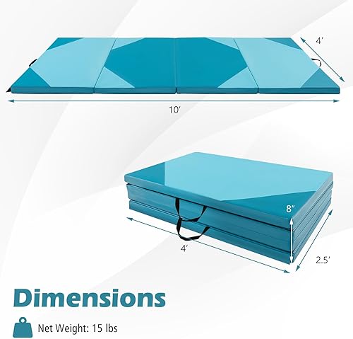 Vista 28 de Giantex 4'x10'x 2" Gymnastics Mat, 4-Panel Folding Aerobics Exercise Mat w/Hook & Loop Fastener, Carrying Handle, Portable Tumbling Mat for