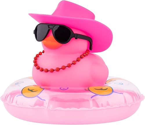 Miniatura 8 de wonuu Decoración de coche de pato de goma, accesorios para automóvil, adorno para tablero de instrumentos con sombrero de vaquero, anillo de