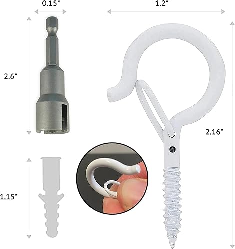 Miniatura 4 de 12 ganchos de tornillo para colgar, ganchos de cadena de luces, resistente, diseño de hebilla de seguridad, fácil de liberar, ganchos de tornillo