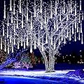 Kwaiffeo Christmas Lights Outdoor, 8 Tubes Meteor Shower Lights LED Snow Falling Icicle Cascading Lights for Xmas Tree Wedding Decoration Party, UL Plug, White