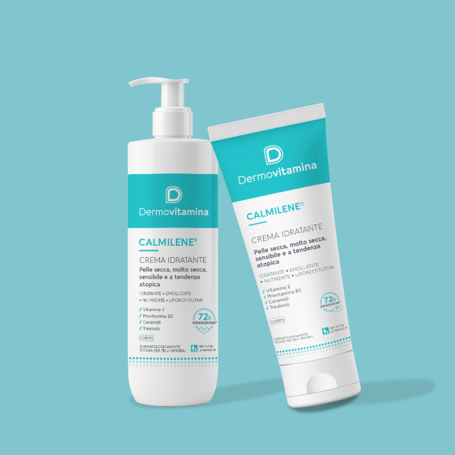 Dermovitamina Calmilene Crema Idratante 500 ml - Crema Corpo ad Azione Prolungata, Nutriente, Liporestitutiva ed Emolliente - Con Vitamina E e Ceramidi - Indicata per Adulti e Bambini