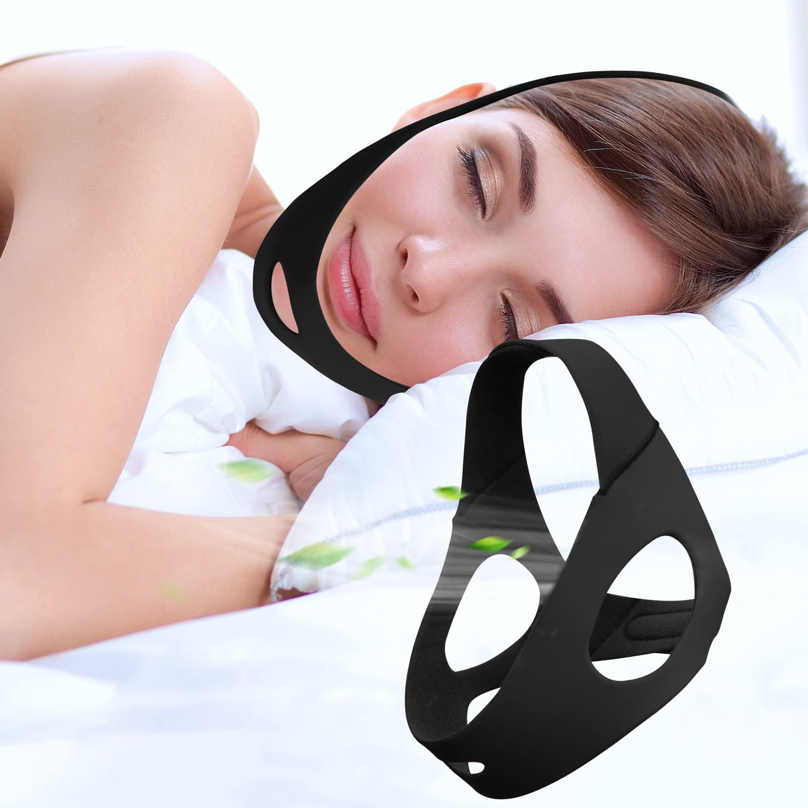 Anti Snoring Chin Strap, Upgraded Adjustable Stop Snore Chin Strap, Professional Effective Anti Dry Mouth Chin Strap Stop Noise for Men Women Breathing Chin Strap Relief Sleep Aid Devices (Black)